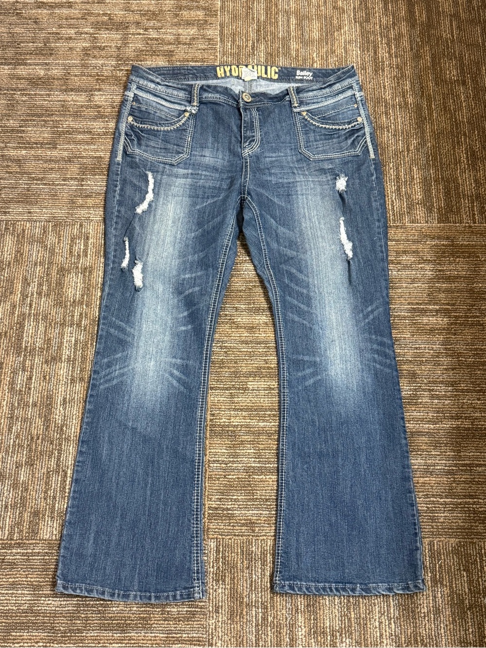 Vintage Y2K Hydraulic Bailey Slim Boot Jeans Embellished Thick Stitch Plus 20W